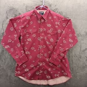 VTG Wrangler Brushpopper Shirt Mens 17.5 - 35 X-Long Tails Western Cowboy Aztec
